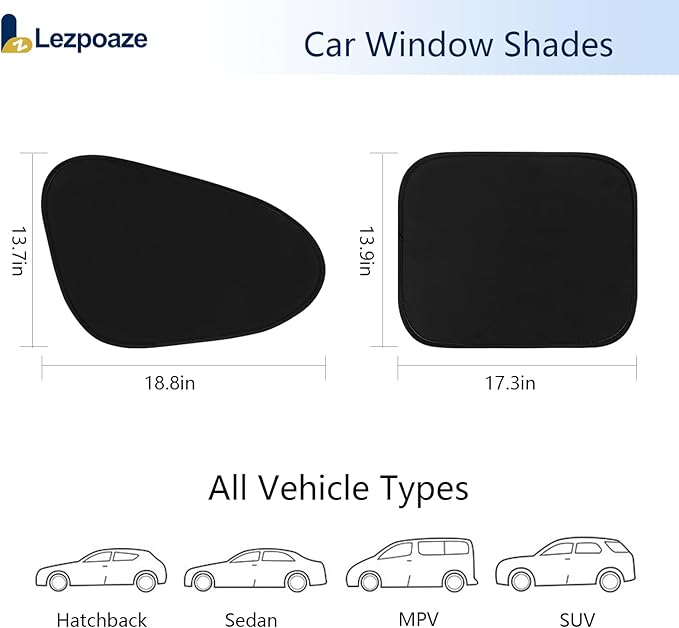 4-Pack Car Window Shades, Static Cling Foldable Sun Shades, 99% UV & Glare Blocker. Semi-Coverage Design for Unobstructed View, Universal Fit for Most Cars, SUVs, Minivans — Perfect for Road Trips.