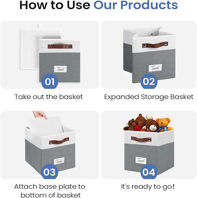 FinishingBo 6-Pack Storage Cubes with Handles & Label Holders Basket, Closet Cube Home Organizer Bins(White/Dark Grey, 10.5*1