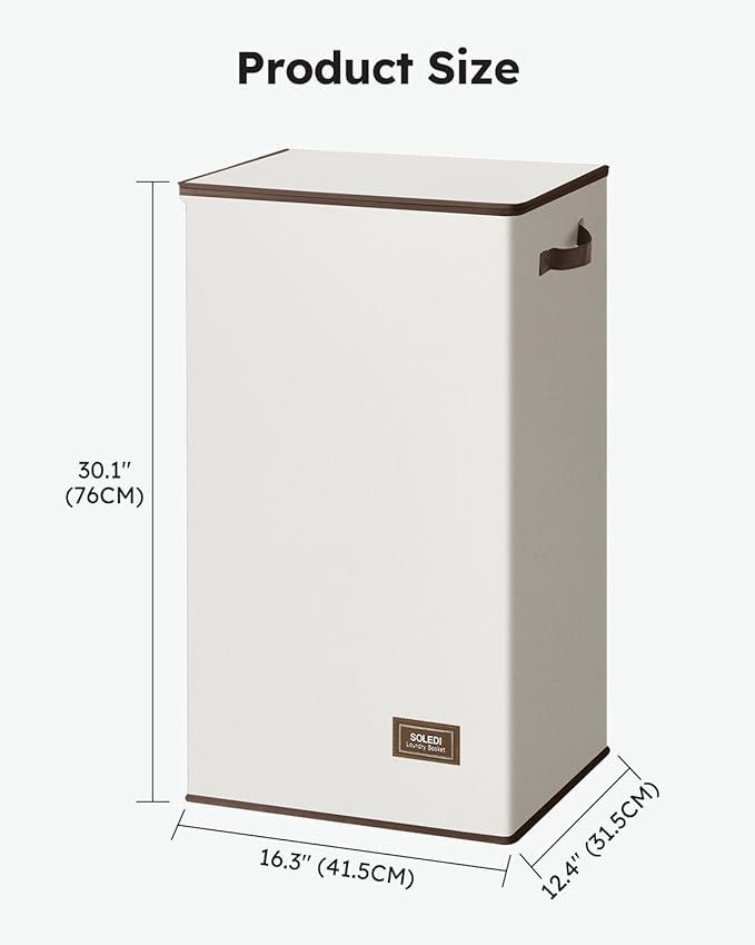 SOLEDI Clothes Hamper with Lid - 100L XL - Large Laundry Basket with Removable Bag, Collapsible Laundry Baskets, Convenient S