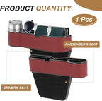 HARFINGTON Car Seat Gap Filler Organizer 10.6 x 7.1 x 2.8 Inch ABS+Leather Universal Car Organizer Storage Box Between Seat and Console (Right) with Cup Holders for Phone Keys, Wine Red