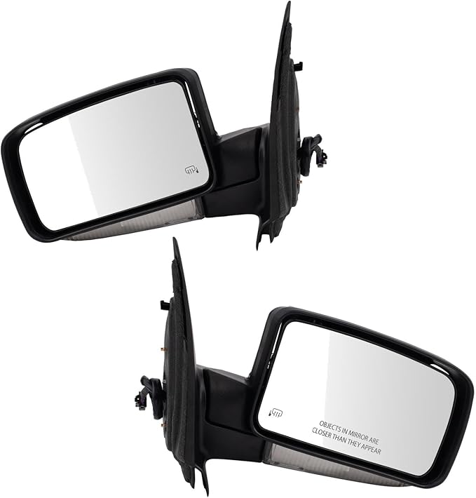 TRQ Driver and Passenger Side Mirror Assembly Set Power Heated Memory Power Folding Turn Signal Puddle Light Smooth Black Pai