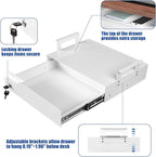 16 inch Under Desk Mounted Drawer with Tall Brackets Height Adjustable Pull Out Drawer Covered with Lock Secure for Office De