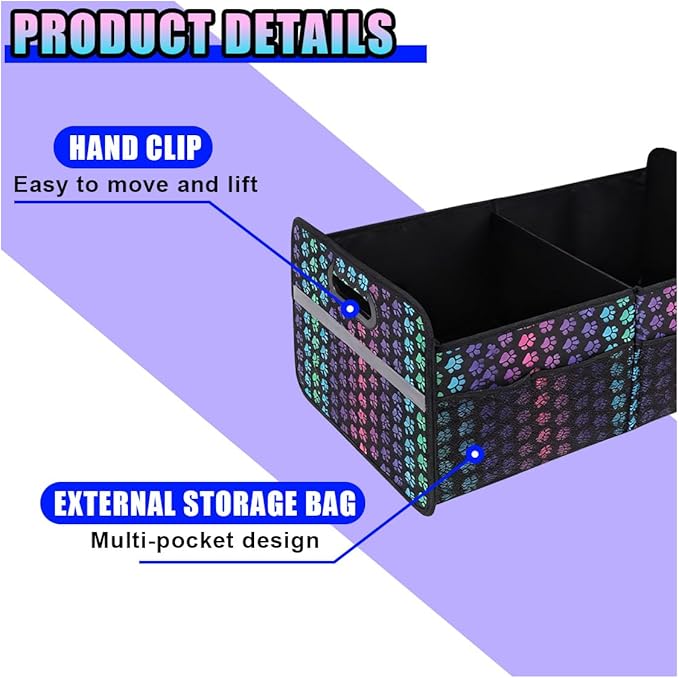Car Trunk Organizer, Waterproof Large Capacity 600D Oxford Fabric Auto Trunk Storage Container with Pockets,