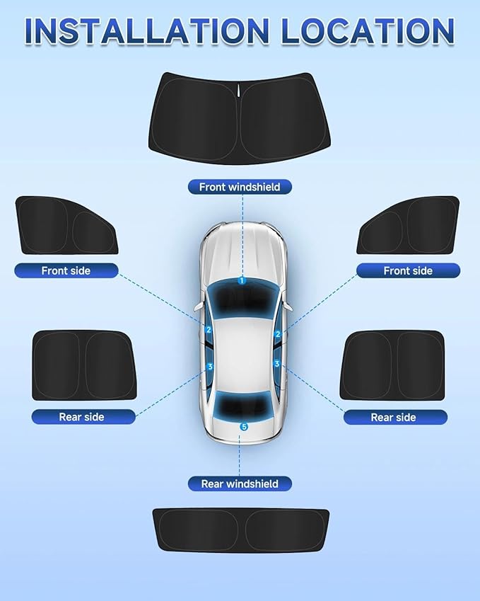 6PCS Window Shades for Dodge RAM 2500 3500 2010-2025 Accessories – Full Coverage Sun Shade for Side Windows, Rear Triangular & Windshield – UV Protection & Privacy for Camping, Napping, Relaxing