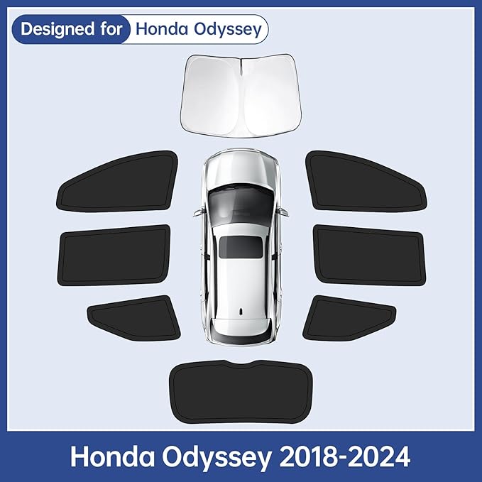 Car Window Shades for Honda Odyssey 2018-2024, 10PCS Full Set Window Sun Shade for Side Rear Windshield, Foldable Privacy Window Cover Accessories for Car with UV Protection When Camping Travel