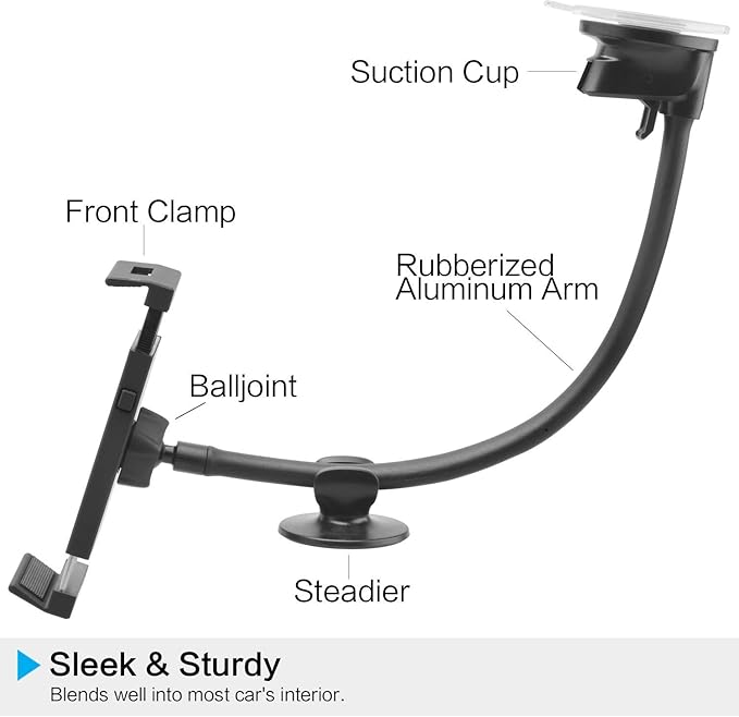 APPS2Car Tablet Car Mount for iPad Truck Holder Long Arm Extension Strong Suction Cup Windshield Mount for 7-11 Inch Tablet iPad Pro Air Mini iPhone
