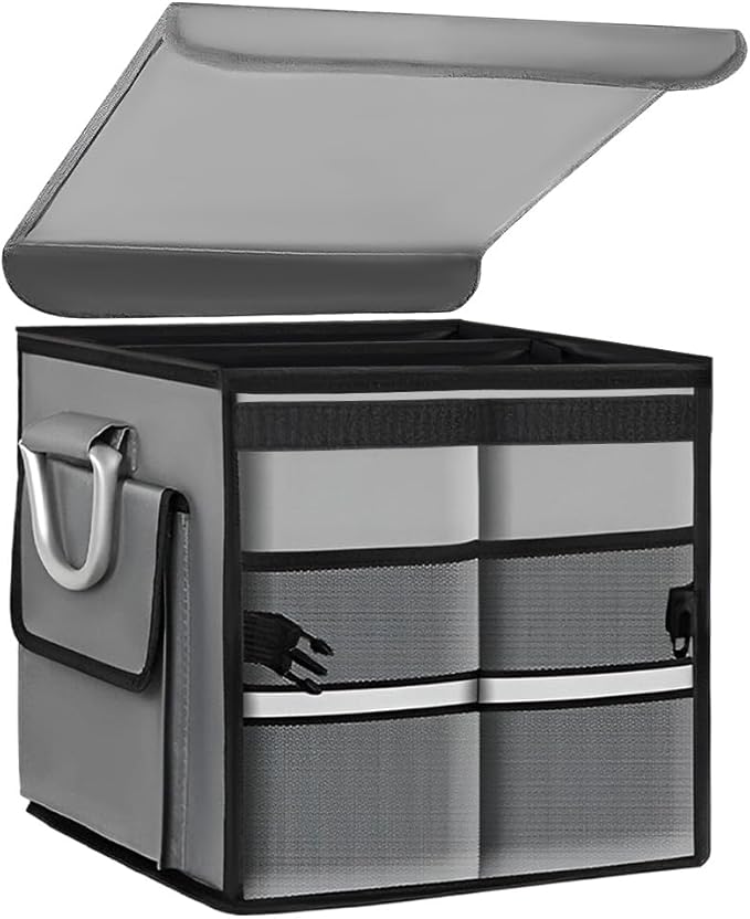 Trunk Organizer with Lid, 28L Collapsible 2-Compartment Car Storage Box with Reinforced Handles, Multipurpose Waterproof Oxford Storage