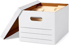 Amazon Basics Storage/Filing Boxes with Lift-Off Lid, Letter/Legal Size, Collapsible, Tape-Free Assembly, White, 16.2" L x 12