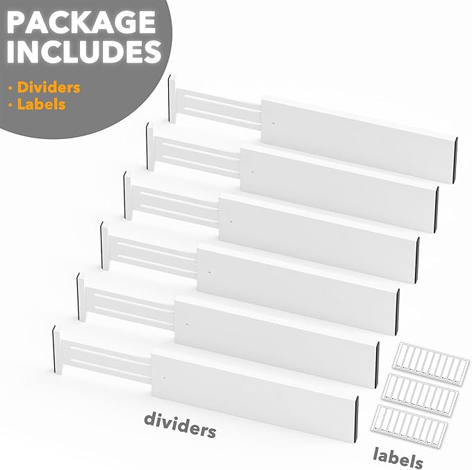 SpaceAid Bamboo Dresser Drawer Dividers 6 Pack, 4.65“ High Adjustable 17“-22” Drawer Organizers, Expandable Organization for 