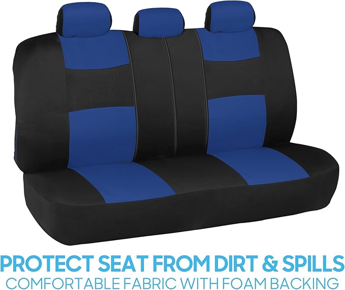 BDK PolyPro Car Seat Covers Full Set in Blue on Black, Front and Rear Split Bench Seat Covers for Cars, Easy to Install Car S