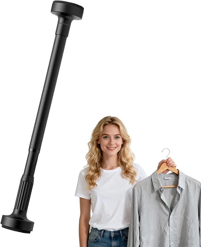 Adjustable Telescopic Closet Rod, No-Drill Space-Saving Hanging Bar, Extendable Wardrobe Rail for Clothes (Black, 43.25"-74.7