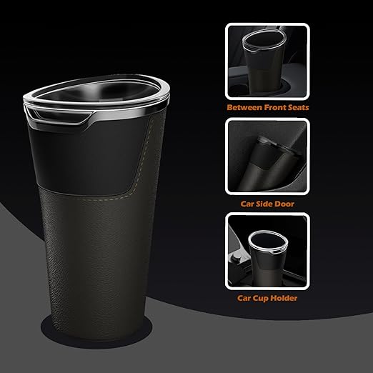 Leakproof Car Trash Can,Mini Car Trash Bin for SUV and Truck,Small Removable Liner Cars Garbage Can,Waterproof Automotive TrashCan for Vehicle,Home,Office,Multipurpose,Easy to Clean (Black 2)