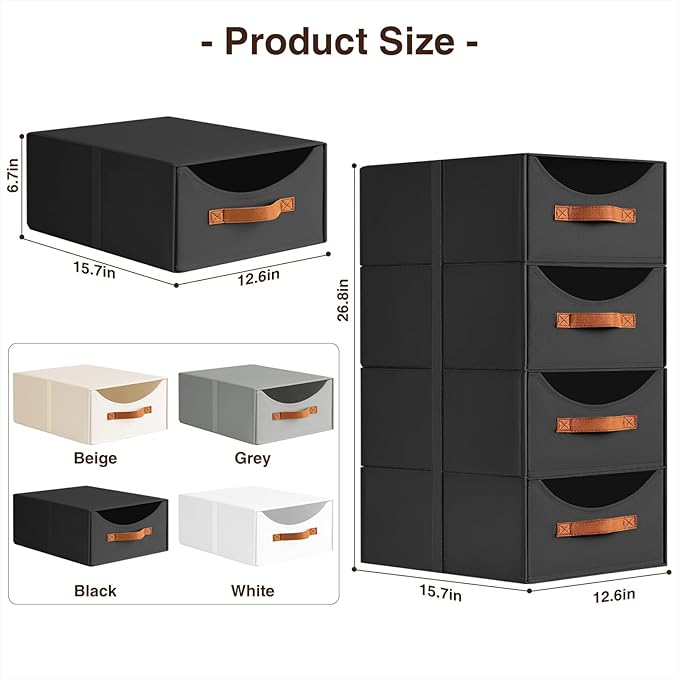 Homsorout Closet Organizers and Storage - Large Stackable Storage Bins with Drawer, Fabric Bins for Organization, Collapsible