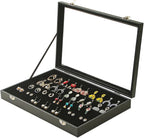 Coward Earring Organizer Tray Box, Black Velvet Earring Jewelry Display Storage Tray Case with Transparent Glass Lid for Home