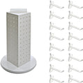 Azar Displays 700220-WHT-2W16 Four-Sided 4”W x 12” Revolving Pegboard Tower Kit Counter Display with 16-Pack of 2 inch Lockin