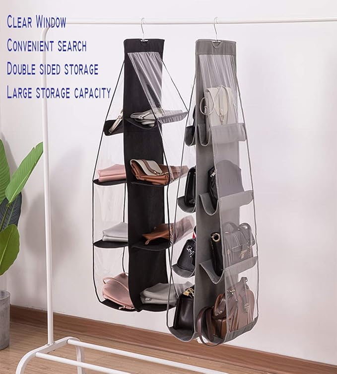 AARAINBOW 2 Packs Hanging Handbag Purse Organizer, Purse Bag Organizer Storage, 8 Pockets Hanging Bag Organizer for Closet Ra