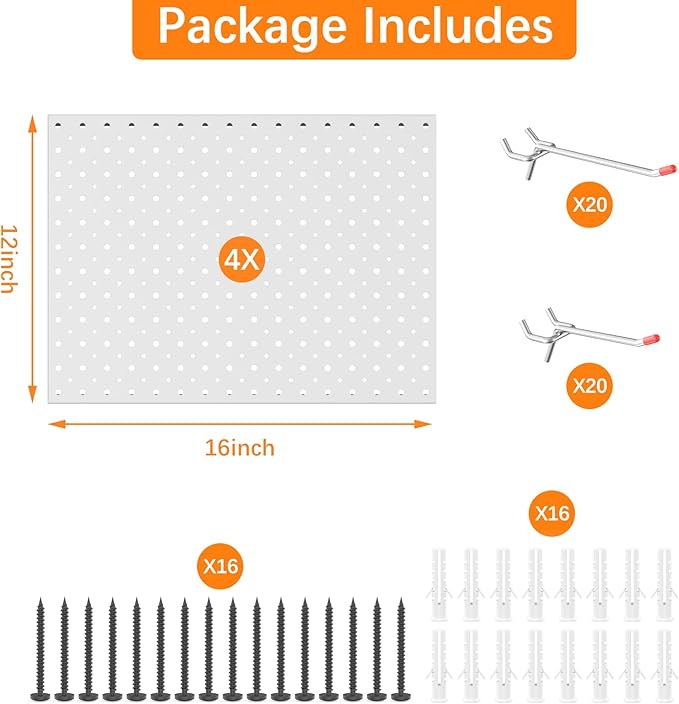 TORACK Metal Pegboard Panels and Hooks for Garage, Workbench, Shop, Shed Tool Organizer Peg Board with 1/8" & 1/4" Holes, Mod