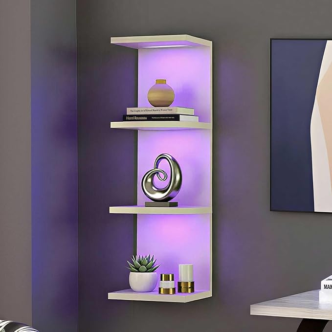 4-Tier Wall Shelf Unit with RGB Lights, Floating Lack Shelf for Home Decor, Wall Mounted Vertical Display Shelf for Bedroom L