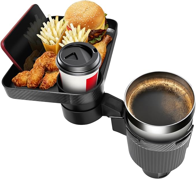 Car Cup Holder Tray, Extra Large Car Cup Holder Expander with 360° Rotation Fit Most Big Cup Detachable 3 in 1 Car Trays for 