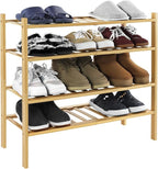 WKWKER 4-Tiers Bamboo Shoe Rack Stackable Free Standing Shoe Racks Portable Shoe Storage Organizer Stackable Shelf for Entryw