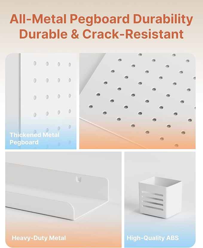 PEGZONE Pegboard Wall Organizer Combination Kit,Overall 33.1"x25.4" Metal Office Pegboard with 21 Accessories, Wall Mounted P