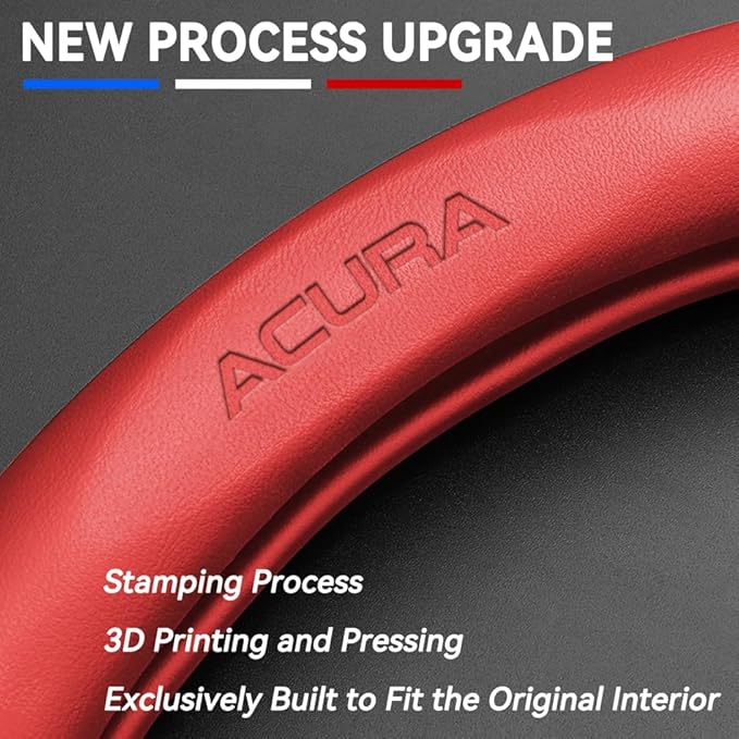 Customized Steering Wheel Cover Compatible with Acura, Premium Nappa Leather&Bright Carbon Fiber Texture Steering Wheel Cover, with Coasters and 3-in-1 USB Fast Charging Cable (Red)