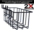 Heavy Duty Peg Board Hook Baskets for ¼ Pegboard Holes, Set of 3 Black Wire Baskets, Extra Thick Metal Fit Snugly in Pegboard
