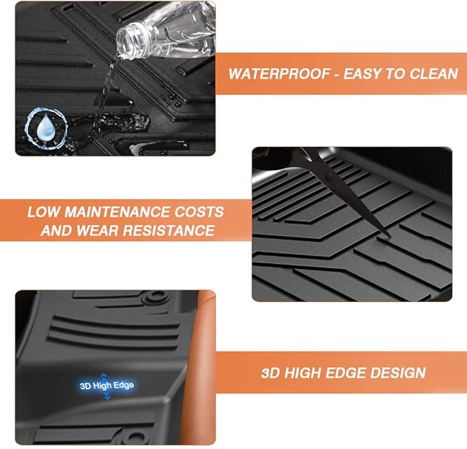 KUST Floor Mats for 2014-2021 Toyota Tundra Double Cab/Crew Max Cab, All Weather TPE Rubber Floor Liners for Tundra Accessories Front Rear 2 Row High Side