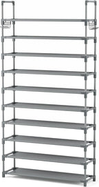 VTRIN 10 Tiers Shoe Rack Tall Large Capacity Wide Shoe Organizer Sturdy Shoe Shelf for Entryway with Two Hooks Metal Shoe Sto