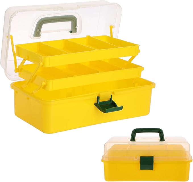 BTSKY 3-Layer Plastic Dividing Storage Box Craft Organizer with Adjustable Spacers Portable Handled Art Supply Organizer Mult