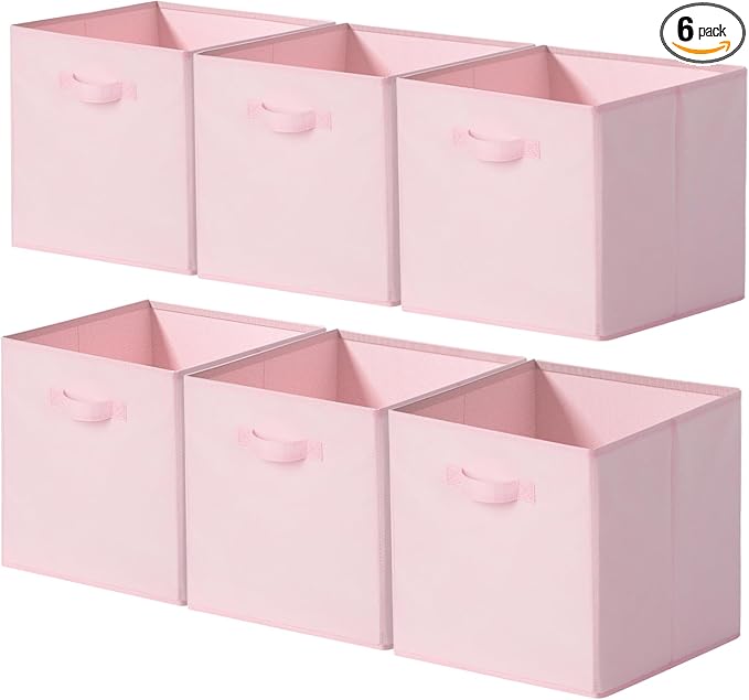 Cupic Cupid 13x13 Storage Cubes, 6 Pack Open Storage Bins with Handles, Storage Cube Organizer for Clothes and Toys, Collapsi