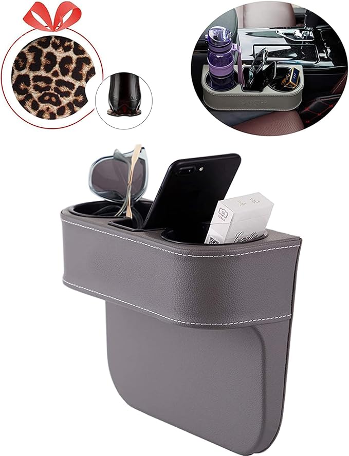 Car Seat Organizer Cup Drink Holders,Multifunctional Gap Filler Storage Box,Insert Organization Helps Reduce Distracted Driving&Holds phone Mount Mug Bottle Cellphones Coasters Wallet Cards (XBD-Gray)