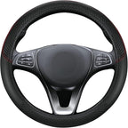 Black Car Steering Wheel Cover, Microfiber, Leather Patchwork, Universal 14.5-15 Inch Leather Anti-Slip Breathable Auto Steer