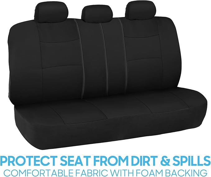 BDK PolyPro Car Seat Covers Full Set in Solid Black, Front and Rear Split Bench Seat Covers for Cars, Easy to Install Car Sea