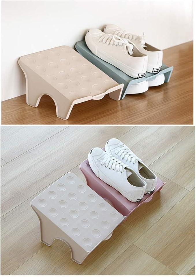 4 Pcs Stacking Shoe Organizer for Shelf 10 x 8.7 in – Double Layer Space Saving Shoe Dividers for Shelves – Footwear Riser fo