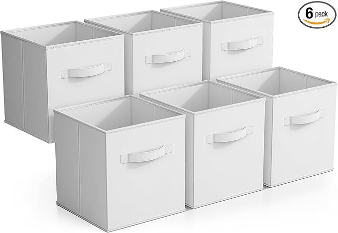 Sorbus Foldable Storage Cubes - 6 Pack, 11 Inch, White, Fabric, Foldable, Storage and Organization, Versatile Use, Collapsibl