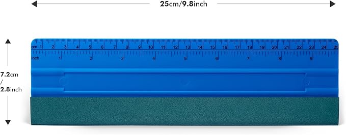 FOSHIO 10 Inch Felt Squeegee for Vinyl wtih Ruler 25CM 4 Round Corners Universal Card, Window Tint Film Installing Hard Blue PP Car Vinyl Wrap Scraper Tool