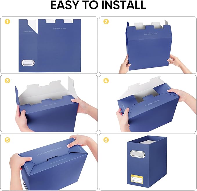 BALEINE File Organizer Box, Cardboard File Folder Organizer with Handle for Letter Size, Portable Collapsible Hanging Filing 