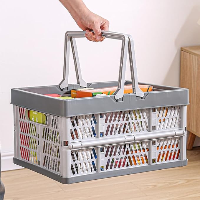 Domiella 2-Pack Foldable Storage Baskets, Collapsible PP Crates with Handles - 20L Capacity, Strong and Portable for Home Org