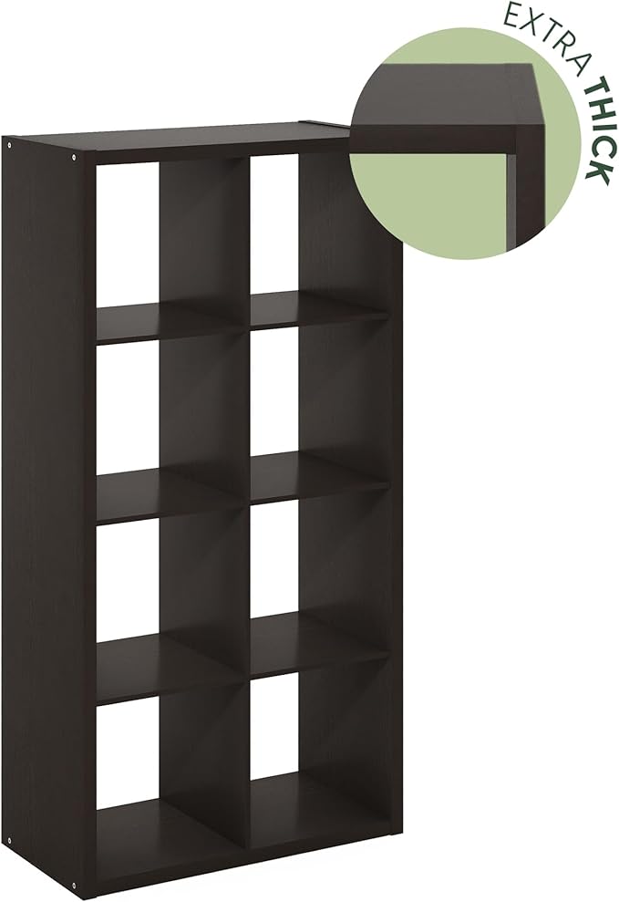 Furinno CUBICLE Book Shelf, 8-Cube Bookshelf, Extra Thick Frame Horizontally & Vertically Reversible Bookcase with Open Back,