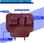 Leather Car Seat Back Organizer, Waterproof Car Seat Kick Mat with Cup Holder, Multifunctional Backseat Storage Bag, Universal Auto Travel Seats Protector Accessories for SUV Truck (Red)