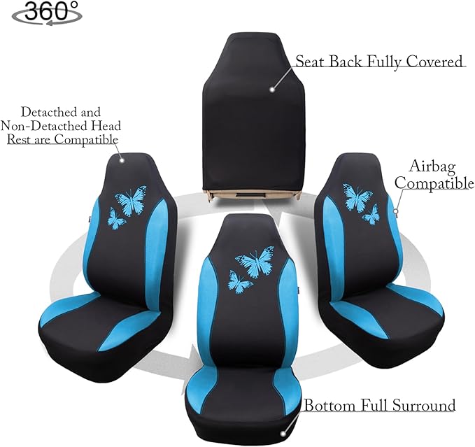 Flying Banner Butterfly car seat Covers ful Set Fashion Universal Lady Woman Female Rear Bench Split Colorized (2 Fronts, Min