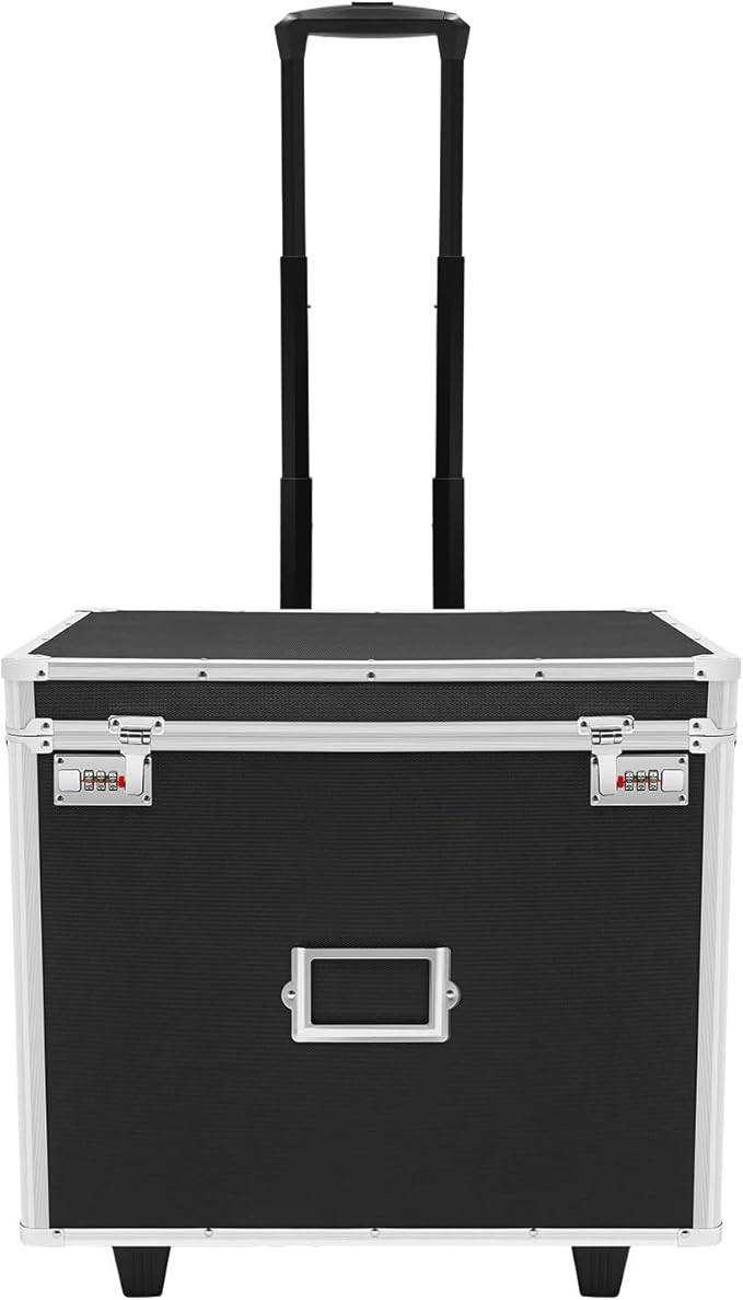 Locking File Box Aluminum Alloy Portable Storage Case with Telescopic Handle Mobile File Organizer with Combination Lock Roll