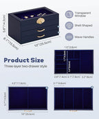 Enthralite Jewelry Box with 2 Drawers: Display Organizer for Earrings Necklaces - Gifts for Girls Women (Dark Blue)