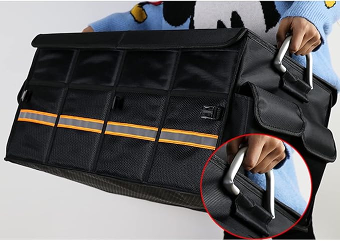 Tianle Car Trunk Organizer - Collapsible Trunk Organizer & Lid Foldable Cover Aluminium Alloy Handle Reflective Strip for