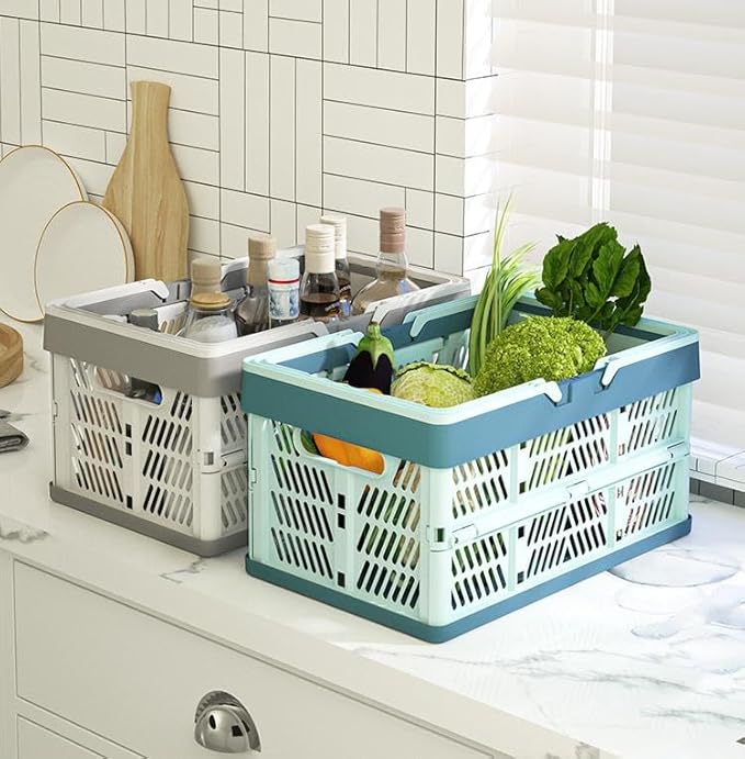 Domiella 2-Pack Foldable Storage Baskets, Collapsible PP Crates with Handles - 20L Capacity, Strong and Portable for Home Org