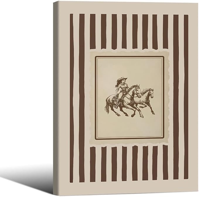 Retro Western Framed Wall Art Striped Rodeo Decor Southwest Cowboy Poster Canvas Prints 11x14 in Vintage Stamp Mid West Cowgi