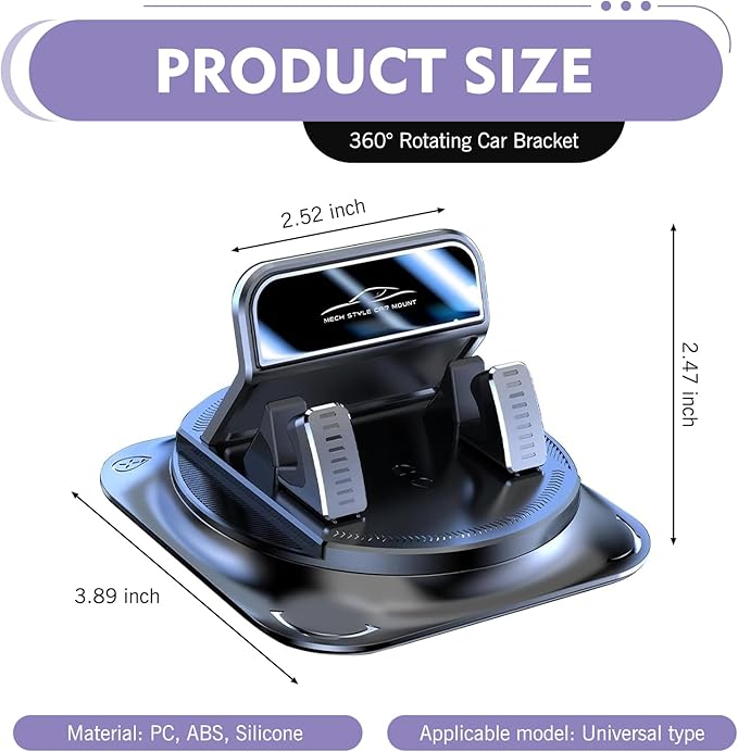 Car Dashboard Phone Holder, 360 Degree Adjustable Bracket with Anti-slip Base, One-hand Operation Snap-on Navigation Mount, U