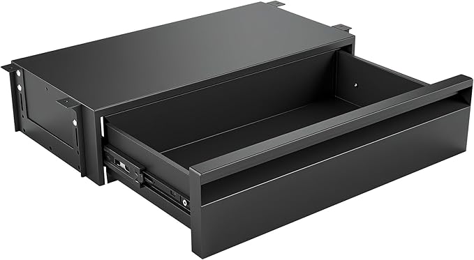 POPMOON 16 Inch Under Desk Drawer,Adjustable Height,Under Desk Drawer Slide Out, Metal Storage Drawer with Cable Management f