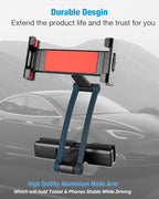 INNOMAX Adjustable Long Arm Tablet Mount, Backseat iPad Holder, 5"-12.5" Devices, Black